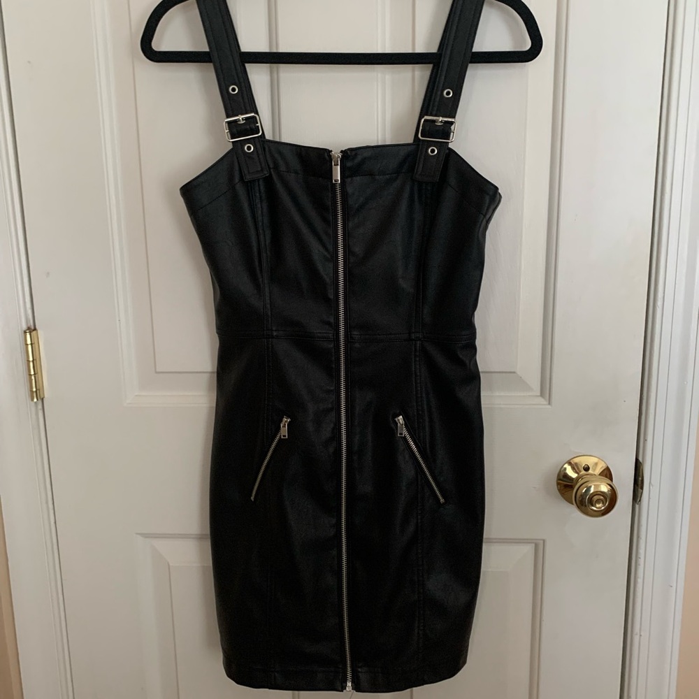 Divided Black Faux Leather Zip-Up Dress